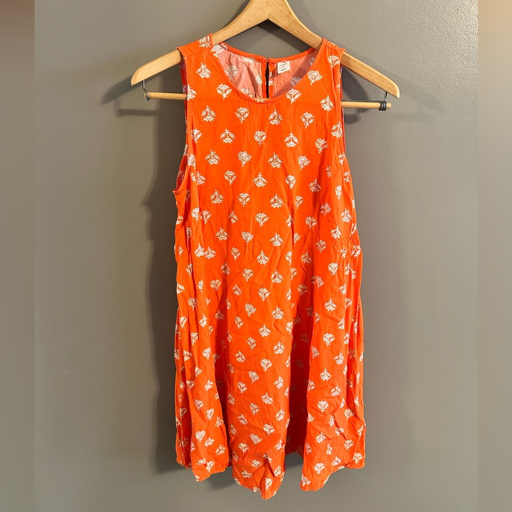 Old Navy Orange Sleeveless Mini Dress with White Floral Pattern